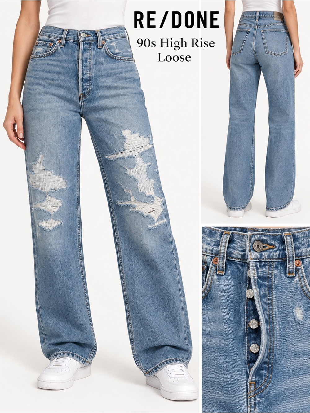 RE/DONE 90s High Rise Loose Mended Destroy Jeans Size 26 NWT $425